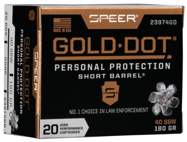 Speer Gold Dot Short Barrel Handgun Ammunition .40 S&W 180 gr HP 950 fps 20/ct