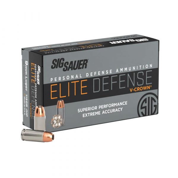 Sig Sauer Elite V Crown Handgun Ammunition 9mm Luger 115 gr JHP 1185 fps 50/ct