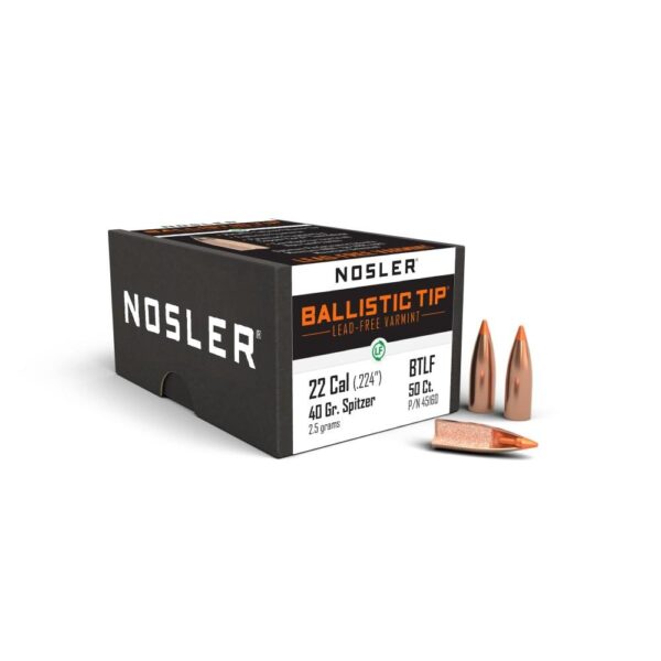 Nosler Ballistic Tip Lead Free Varmint Bullets .22 cal .224" 40 gr SPTFB-BTLF 100/ct